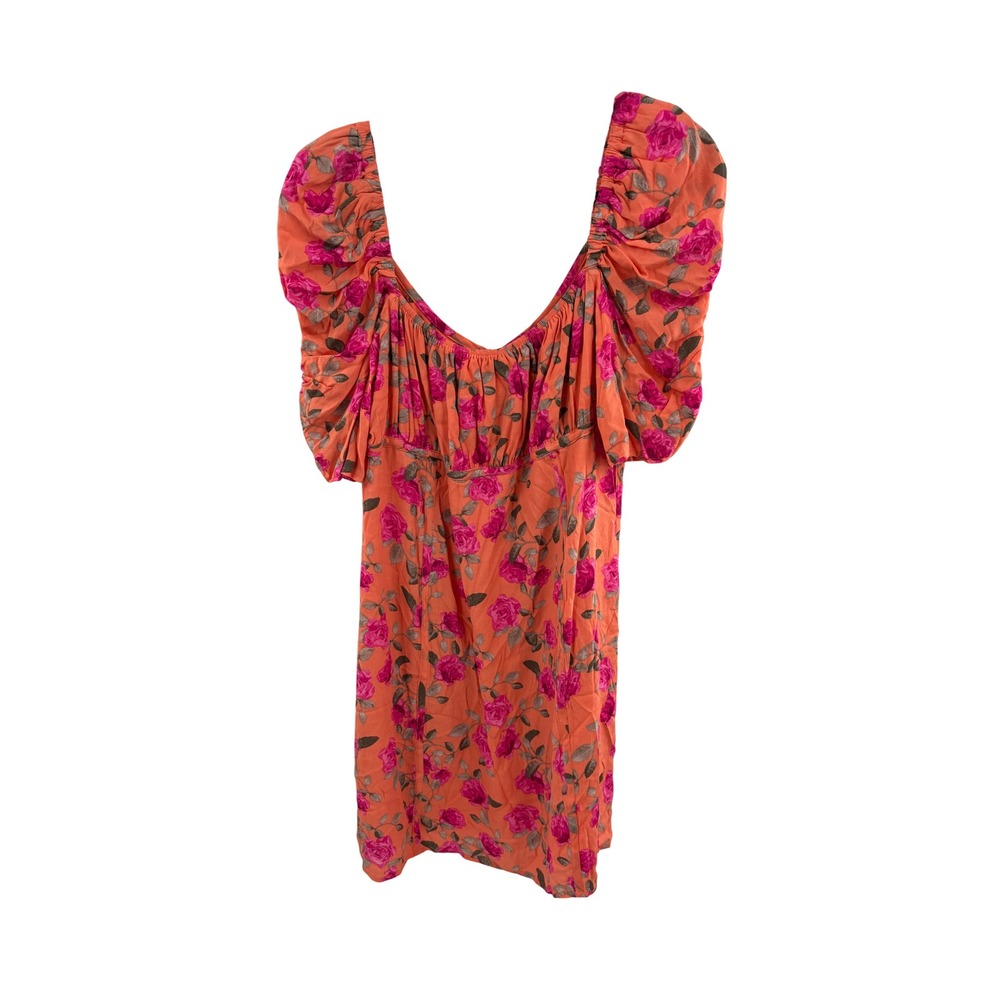NWT WAYF Women's Orange Floral Puff Sleeve Off Shoulder Midi Dress